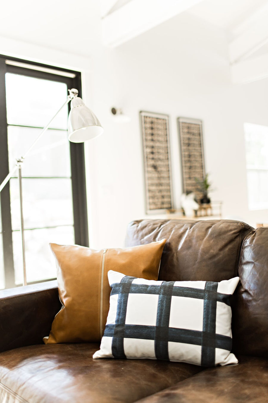 Brushstroke Plaid Pillow - Navy