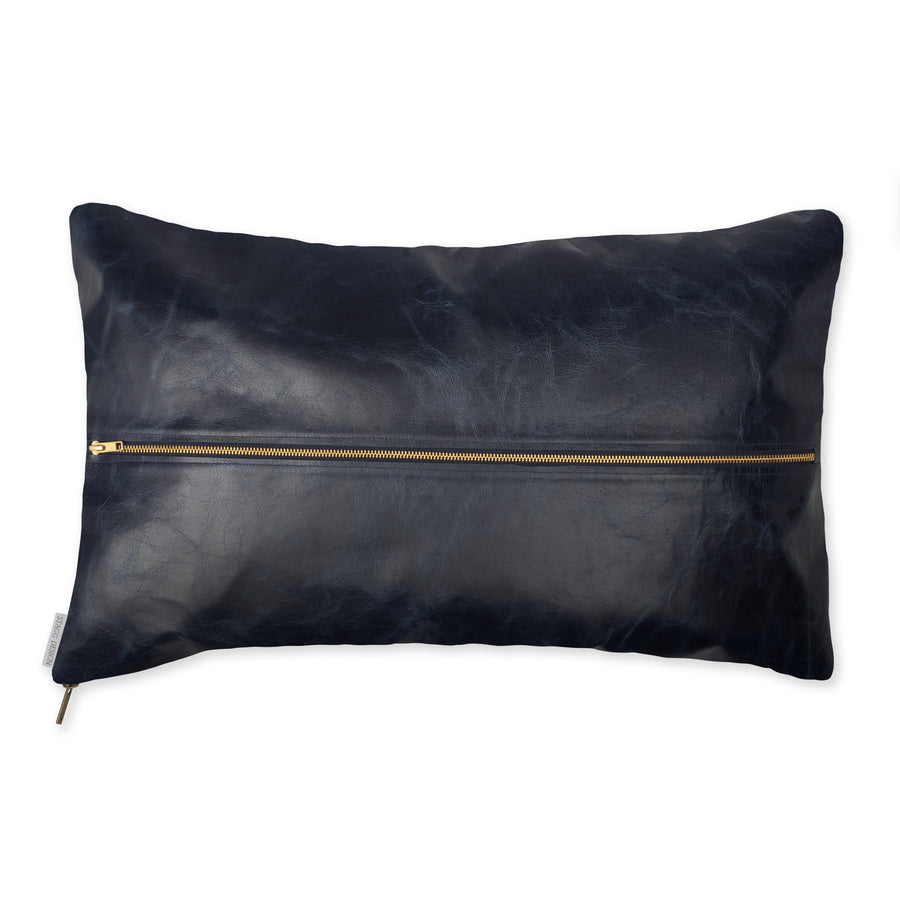 Signature Leather Pillow - Navy