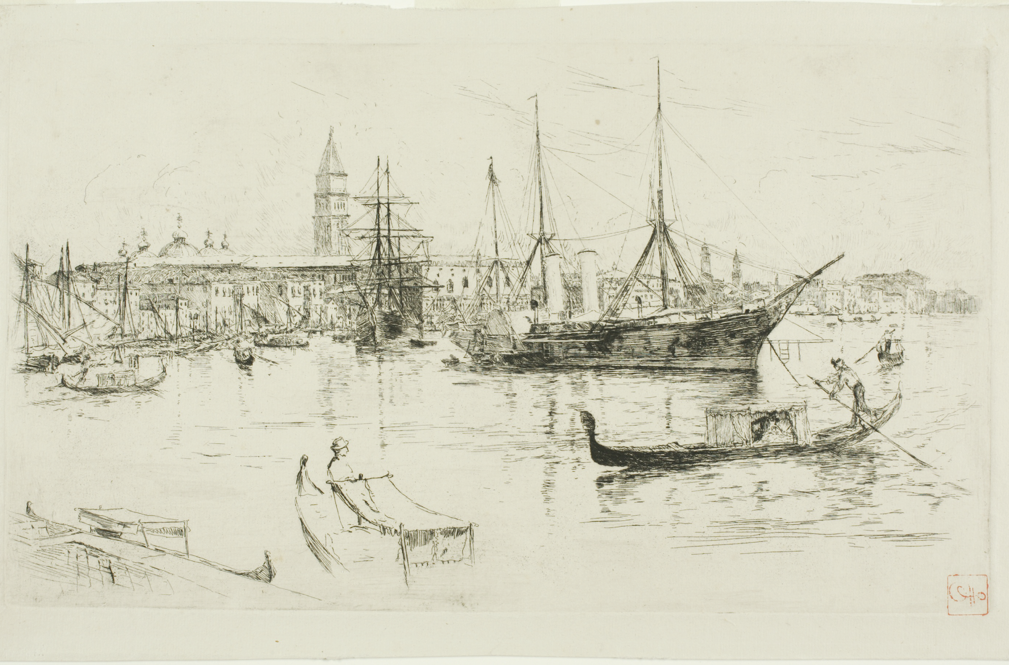 Venice Harbor Sketch Vintage Art Print