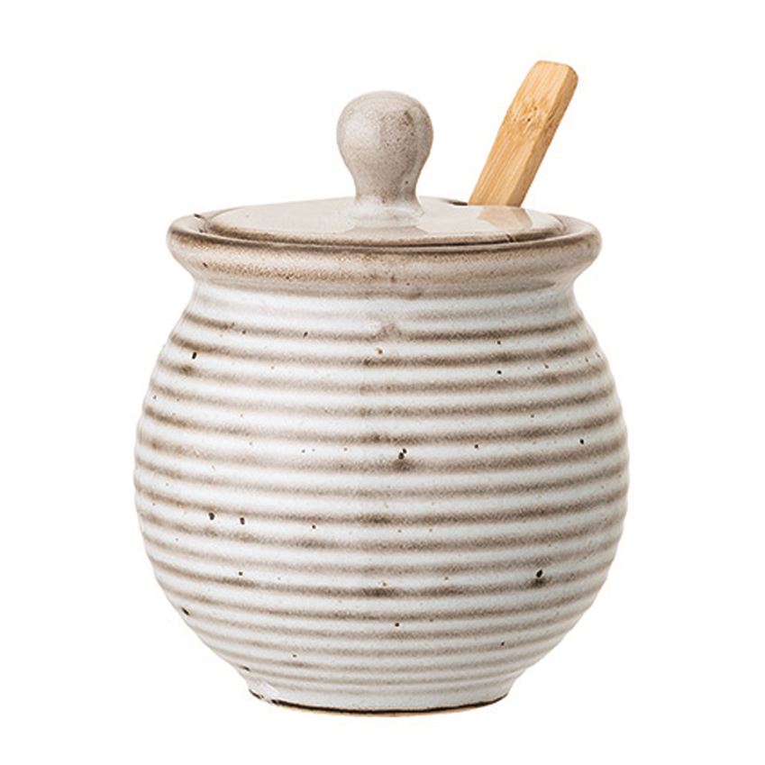 Striped Stoneware Honey Pot