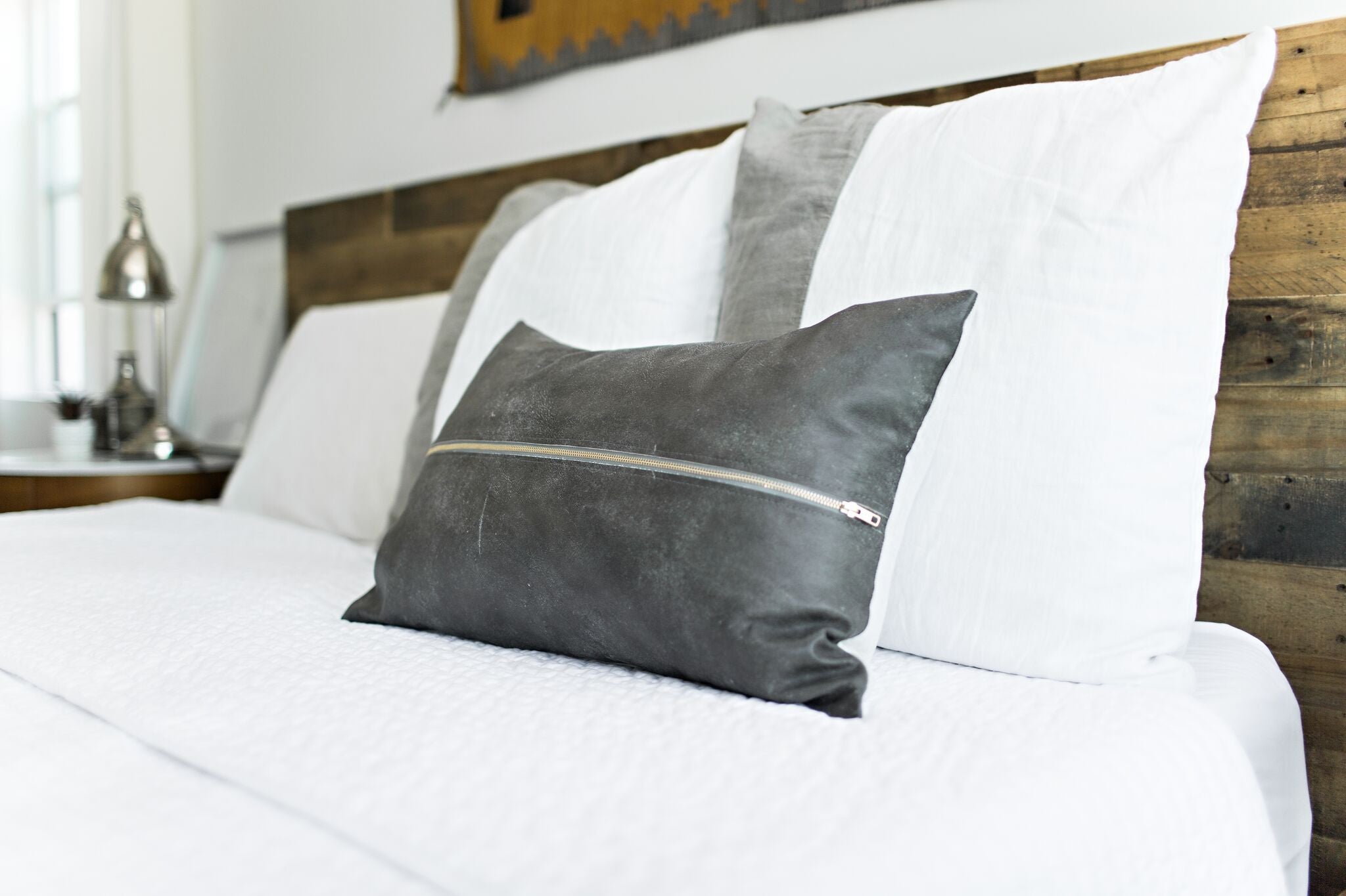 Signature Leather Pillow Weathered Grey